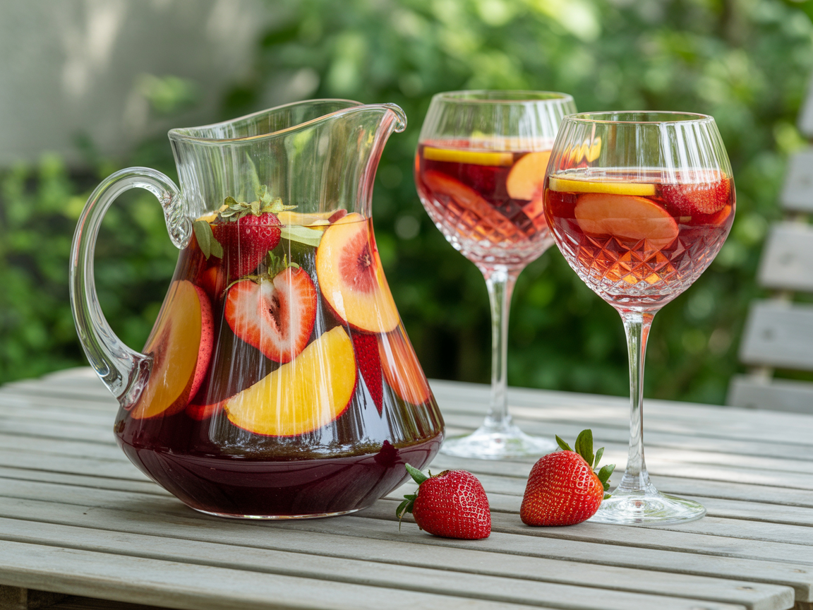 Sangría rosada con frutas